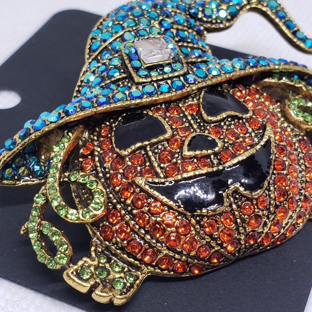 Rhinestone Halloween Pumpkin Brooch Pin - Picture 5 of 10